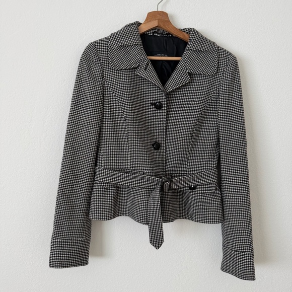 MaxMara Weekend Clueless Wool Blazer Jacket Skirt Set Size 8 Houndstooth Belted - Picture 2 of 16